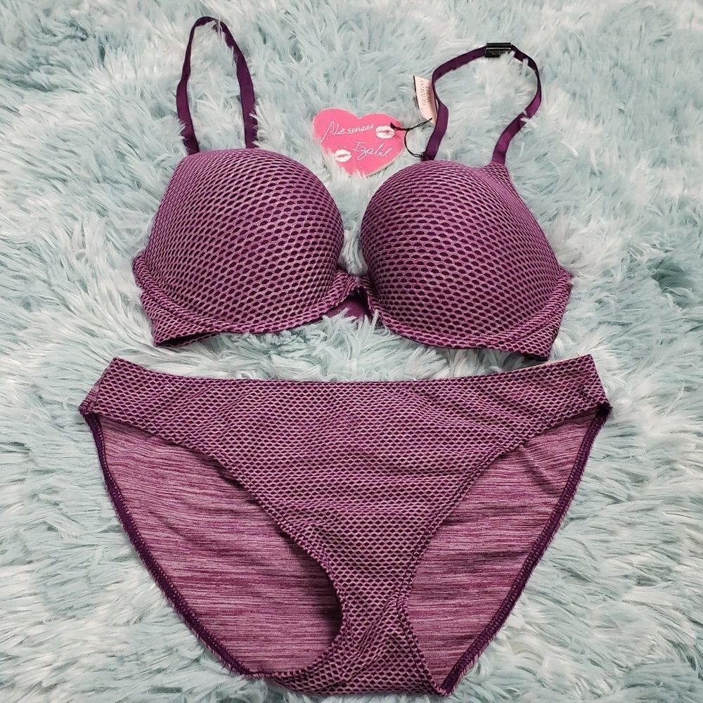 VS Purple Perfect Shape Demi Lined Bra & Hiphugger